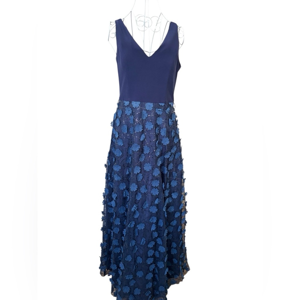 Eliza J Navy Floral Appliqué Gown Size 8